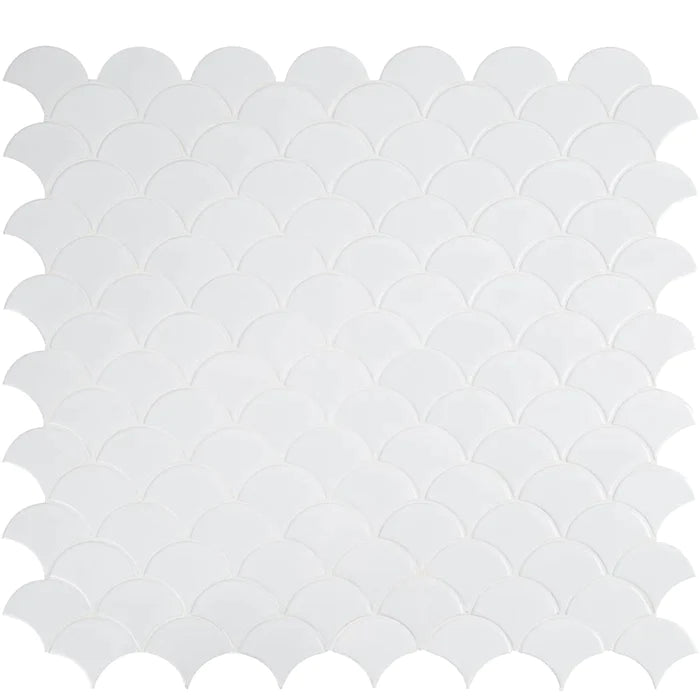 MSI White Glossy Scallop Porcelain Backsplash Mosaic Tile - Domino Collection