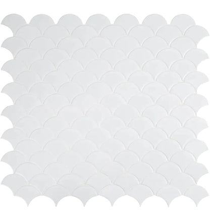 MSI White Glossy Scallop Porcelain Backsplash Mosaic Tile - Domino Collection