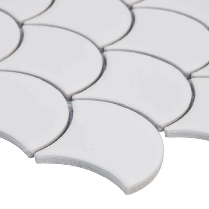 MSI White Glossy Scallop Porcelain Backsplash Mosaic Tile - Domino Collection