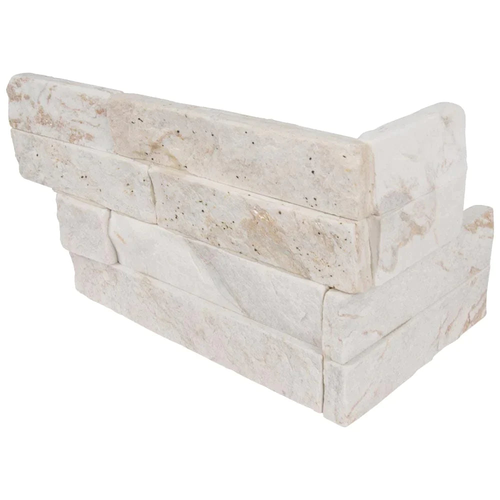 MSI rockmount Royal white quartzite splitface ledger corner 6X18 LPNLQROYWHI618COR front view