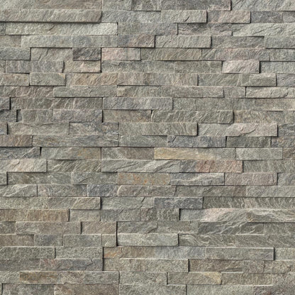 MSI rockmount Sage green quartzite splitface ledger panel 6X24 LPNLQSAGGRN624 multiple tiles top view