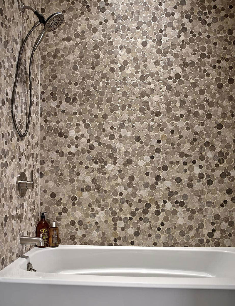 MSI Serenity Stone Pebbles Polished Marble Backsplash Mosaic Tile 12"x12" - Rio Lago Collection