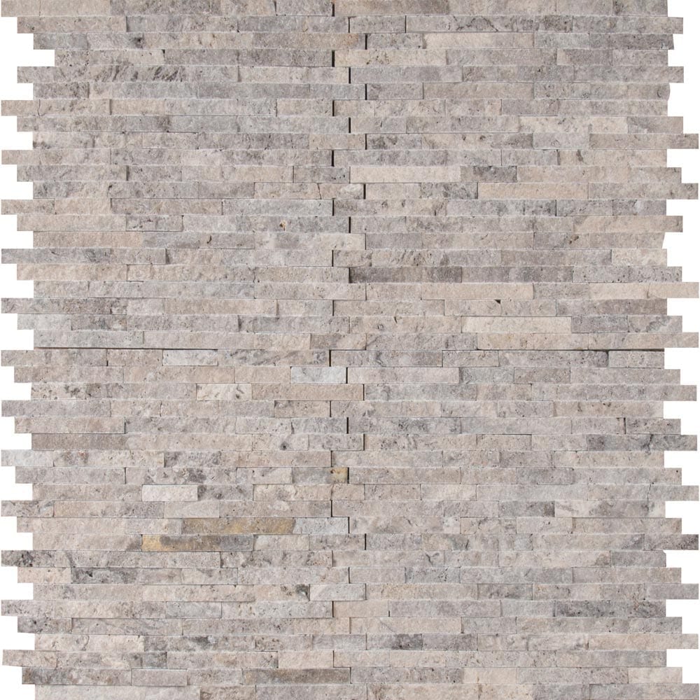 MSI silver travertine splitface interlocking mosaic tile pattern SMOT SILTRA SF10MM.