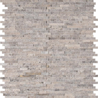 MSI silver travertine splitface interlocking mosaic tile pattern SMOT SILTRA SF10MM.