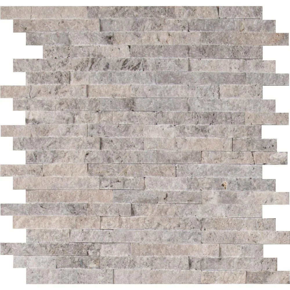 MSI silver travertine splitface interlocking mosaic tile pattern SMOT SILTRA SF10MM..