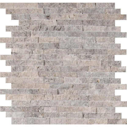 MSI silver travertine splitface interlocking mosaic tile pattern SMOT SILTRA SF10MM..