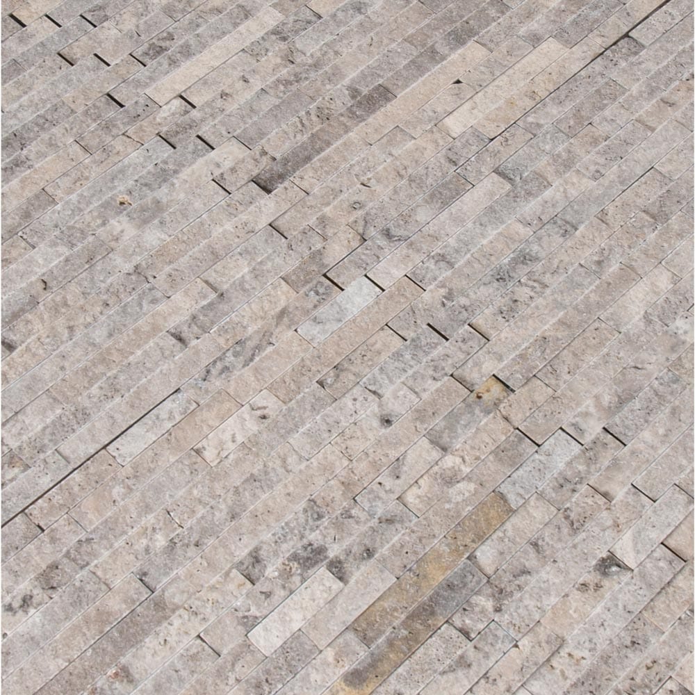 MSI silver travertine splitface interlocking mosaic tile pattern SMOT SILTRA SF10MM