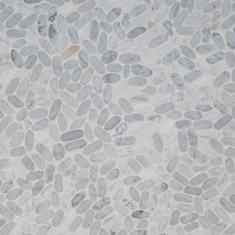 MSI Sliced Carrara White Pebbles Tumbled Marble Mosaic Tile 11.81"x11.81" - Rio Lago Collection