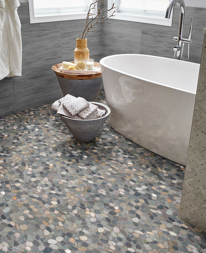 MSI Sliced Rainforest Pebbles Tumbled Marble Mosaic Tile 11.81"x11.81" - Rio Lago Collection