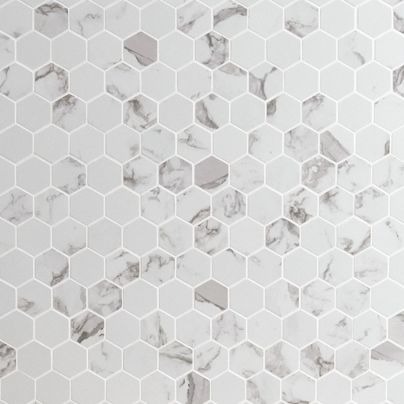 MSI Statuario Hexagon Mosaic Porcelain Wall and Floor Tile 2"x2" - Pietra Collection