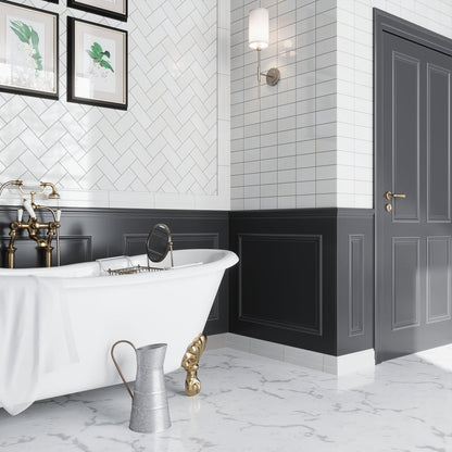 Snow White 4x12 Polished Marble Baseboard Tile Trim (10 pack, 3.33 sq ft/case) - Sample