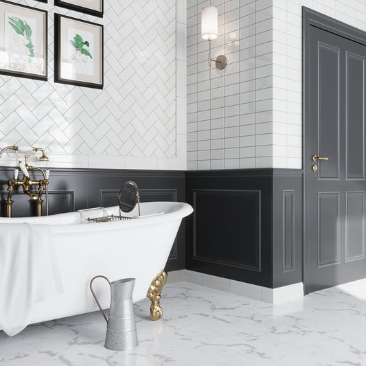 Snow White 4x12 Polished Marble Baseboard Tile Trim (10 pack, 3.33 sq ft/case) - Sample