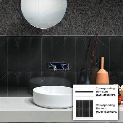 Black 0.5x12 Polished Marble Pencil Tile Trim (10 pack, 0.5 sq ft/case) - Sample