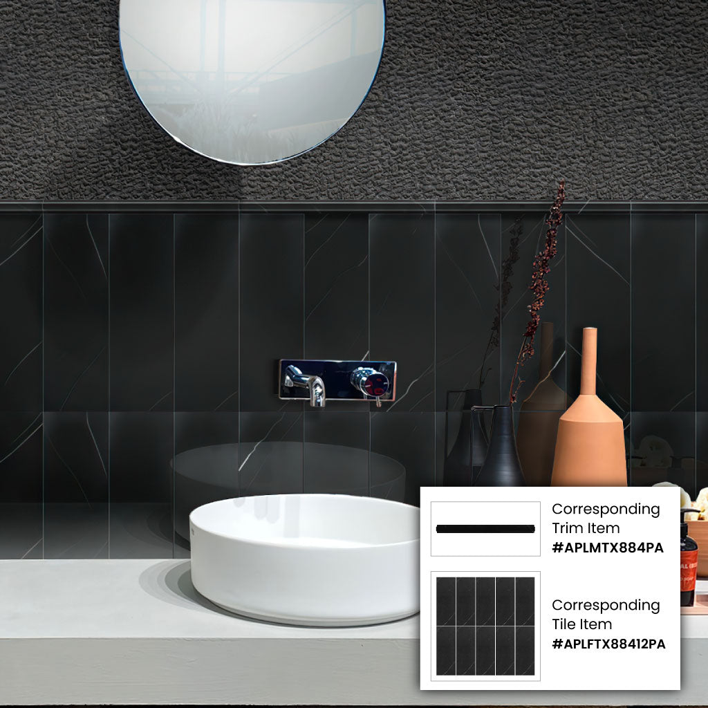 Eastern Black 0.8x12 Polished Pencil Marble Tile Trim (10 pack, 0.667 sq ft/case)