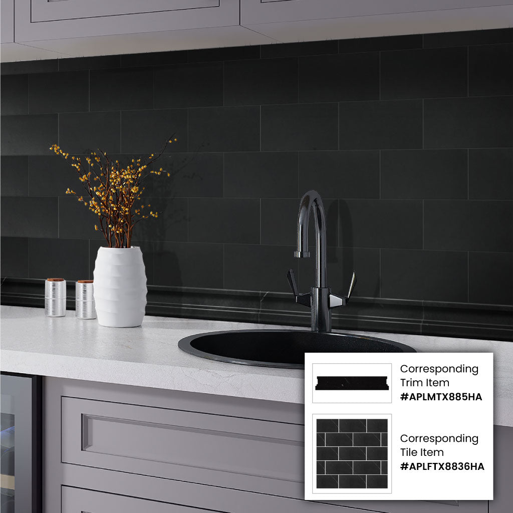 Black 2x12 Honed Marble Chair Rail Tile Trim (10 pack, 1.667 sq ft/case) - Sample