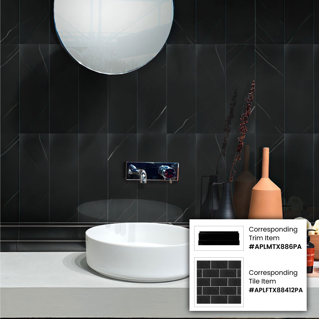 Eastern Black 4x12 Polished Subway Marble Tile (15 pack, 5 sq ft/case)