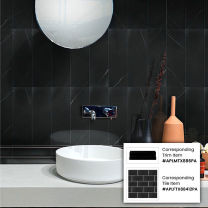 Black 4x12 Polished Subway Marble Tile (15 pack, 5 sq ft/case) - Sample