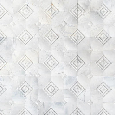 Palia White Dolomite Dimensional Mosaic Tile Stella Design on 12" x 12" Mesh - Polished