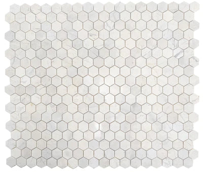 Palia White Dolomite Mosaic Tile 2" Hexagon on 12" x 12" Mesh - Polished