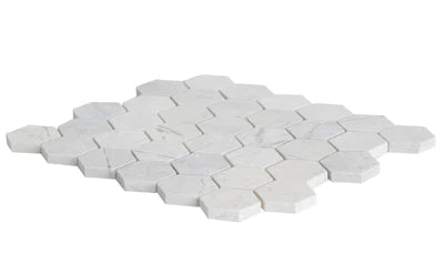 Palia White Polished Dolomite 2" Hexagons on 12" x 12" Mesh Mosaic Tile