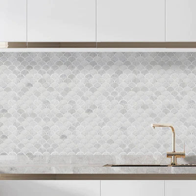 Palia White Dolomite Mosaic Tile Laguna Pattern on 12" x 12" Mesh - Polished