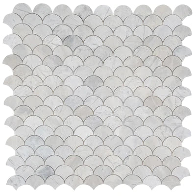 Palia White Dolomite Mosaic Tile Laguna Pattern on 12" x 12" Mesh - Polished