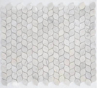 Palia White Dolomite Mosaic Tile Leaf Design on 12" x 12" Mesh - Polished