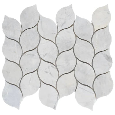 Palia White Dolomite Mosaic Tile Leaf Design on 12" x 12" Mesh - Polished