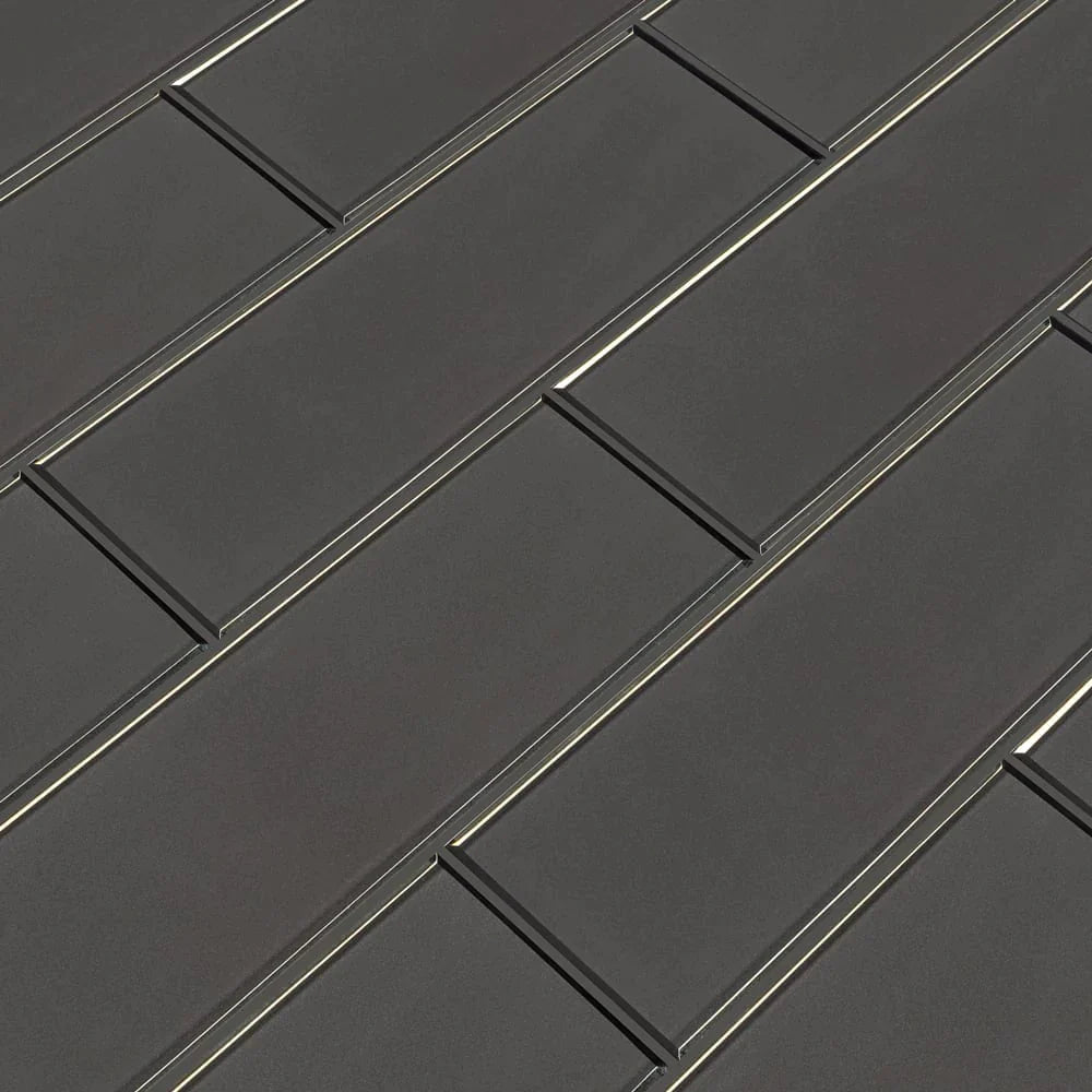 MSI Metallic Gray Bevel Glass Subway Tile 4"x12"