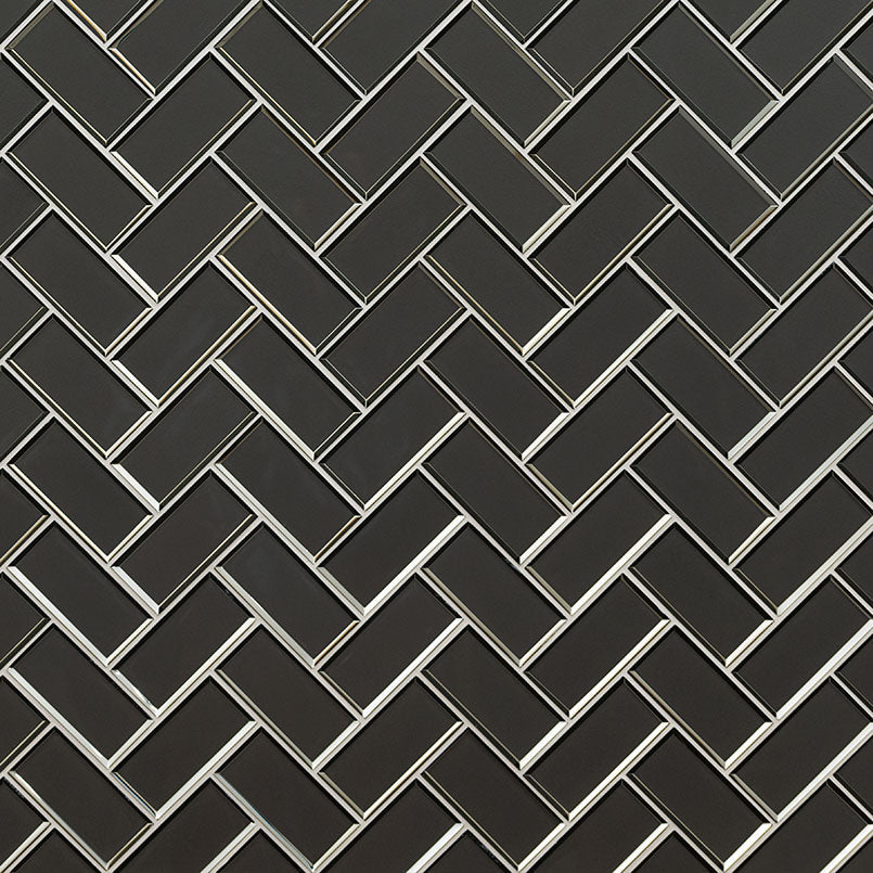 MSI Metallic Gray Bevel Herringbone Glass Mosaic Tile 11.08"x13.86"