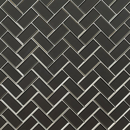 MSI Metallic Gray Bevel Herringbone Glass Mosaic Tile 11.08"x13.86"