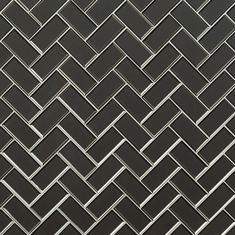 MSI Metallic Gray Bevel Herringbone Glass Mosaic Tile 11.08"x13.86"