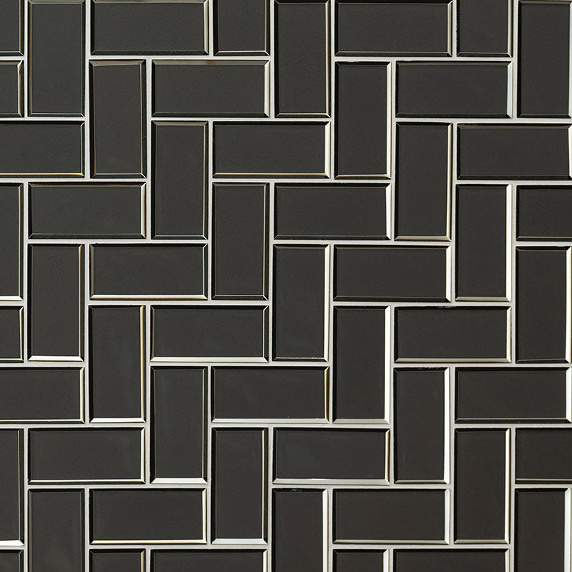 MSI Metallic Gray Bevel Herringbone Glass Mosaic Tile 11.08"x13.86"