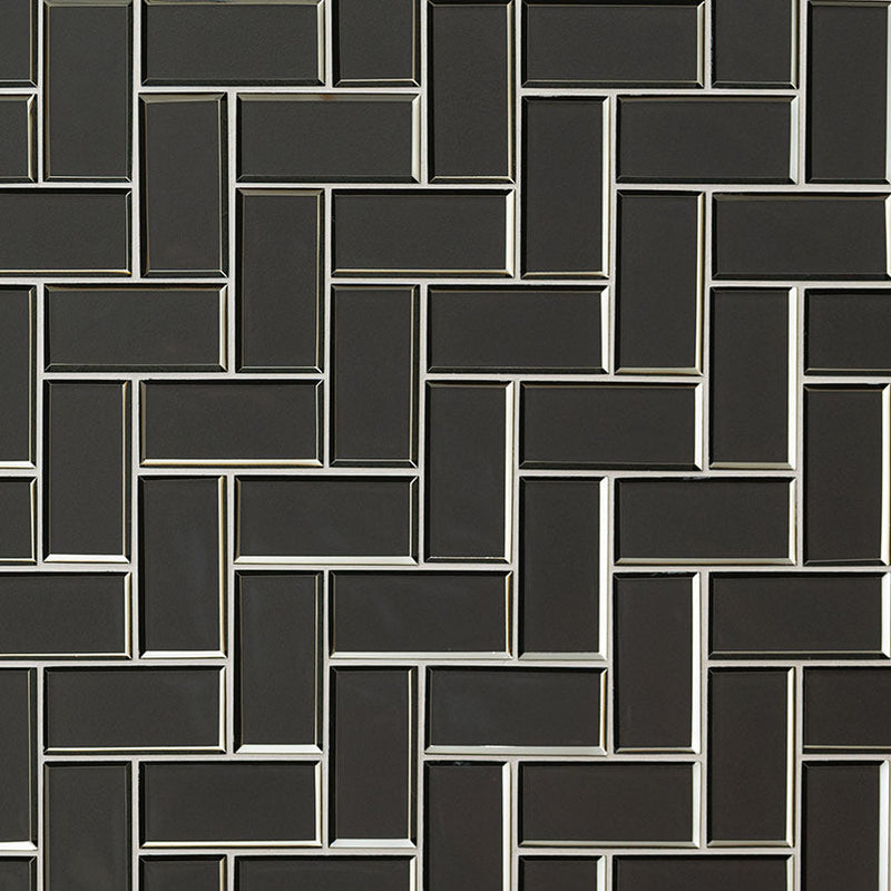 MSI Metallic Gray Bevel Herringbone Glass Mosaic Tile 11.08"x13.86"