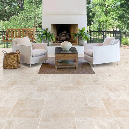 Travertine Miletos Ivory Tumbled Pattern Pavers