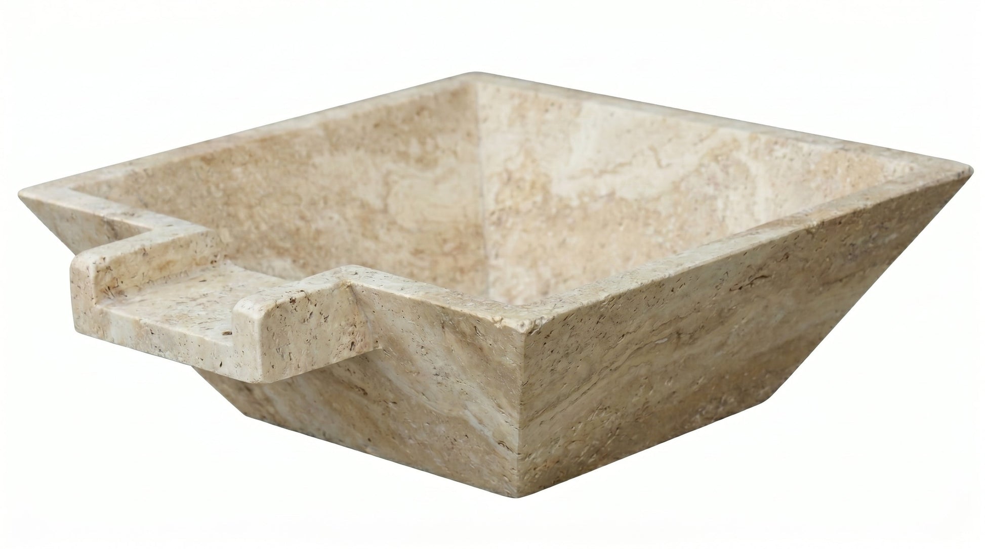 Miletos Ivory Travertine Natural Stone Square Pool Bowl with Lip