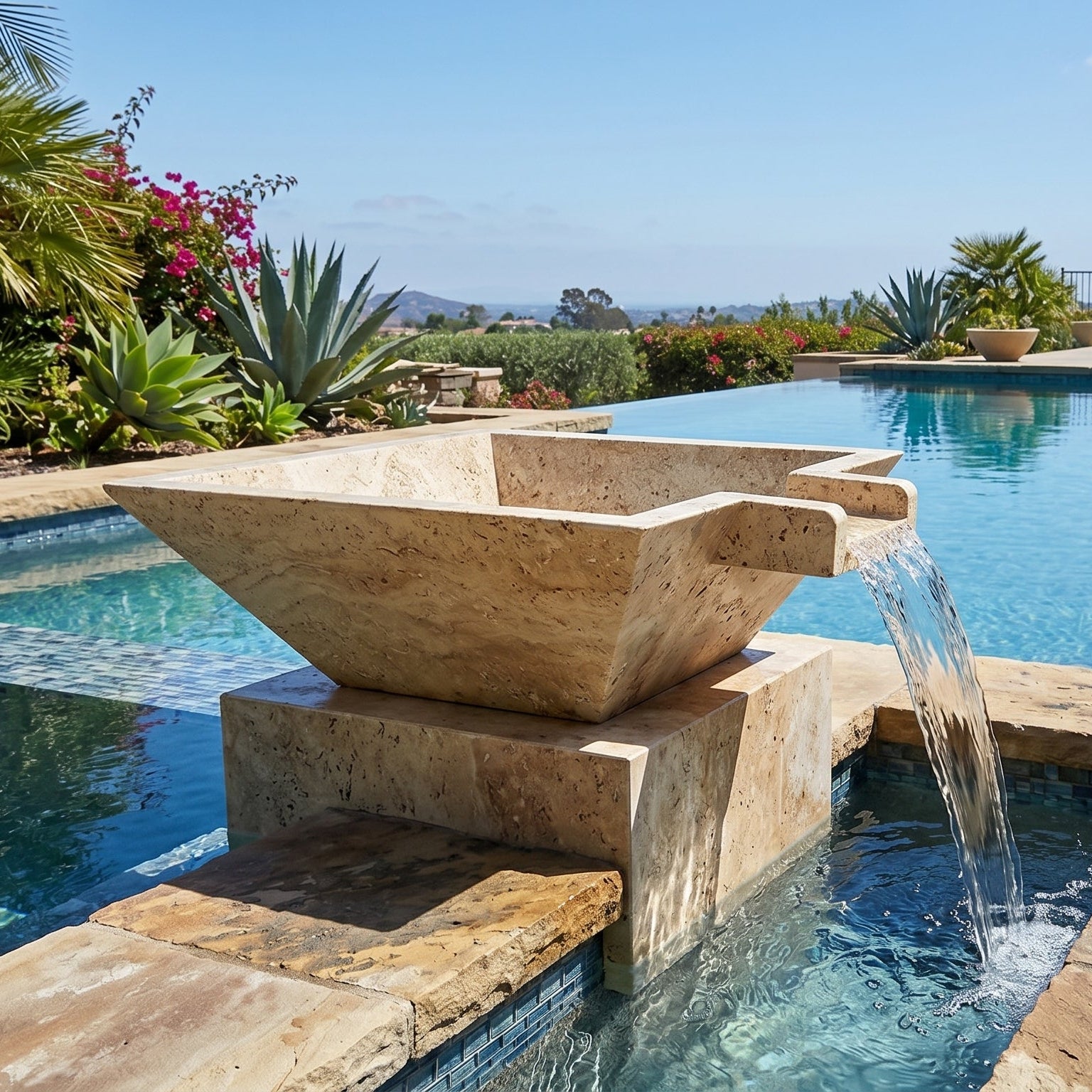 Miletos Ivory Travertine Natural Stone Pool Square Poolwok with Lip ...