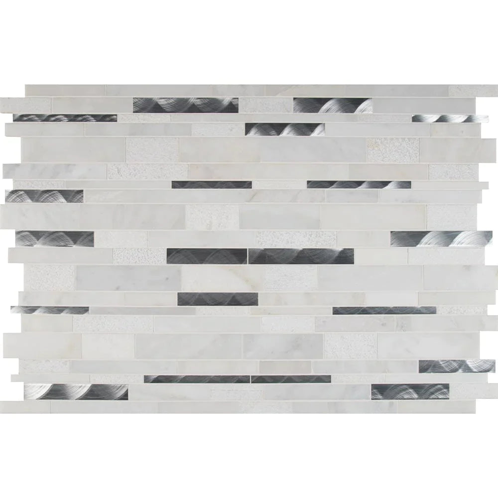 MSI Moderno Blanco Interlocking Stone Metal Mosaic Tile 12"x18"