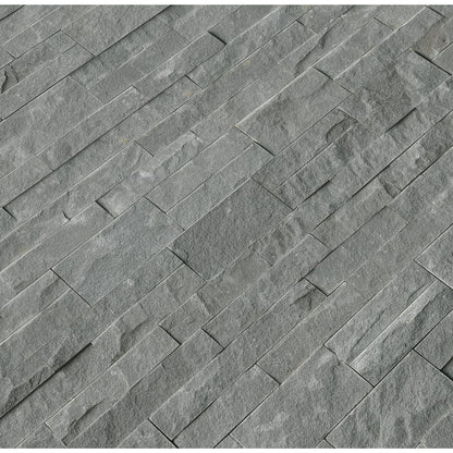 Mountain bluestone splitface ledger panel 6X24 natural sandstone wall tile LPNLDMOUBLU624 product shot multiple tiles angle view