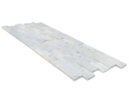 Mugla White Ledger 3D Panel 6"x24" Split-face Natural Marble Wall Tile