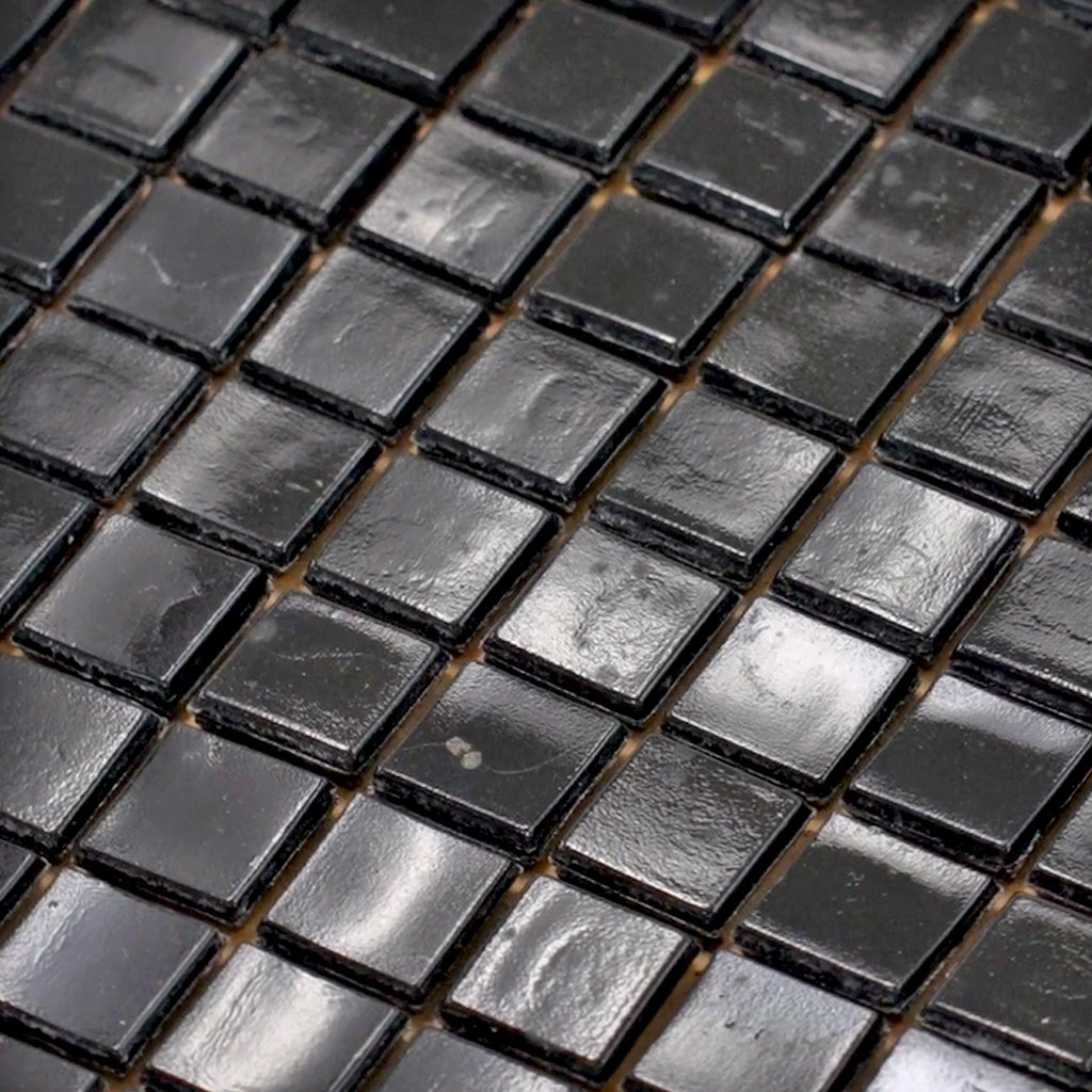 Rich Black 12x12 Glossy Uniform Square Glass Mosaic Tile (20 pack, 18.69 sq ft/case)