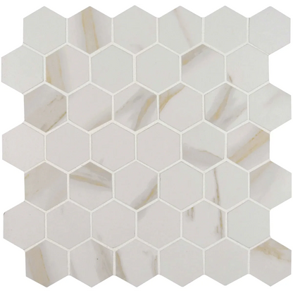 MSI Calacatta Hexagon Mosaic Porcelain Wall and Floor Tile 2"x2" - Pietra Collection