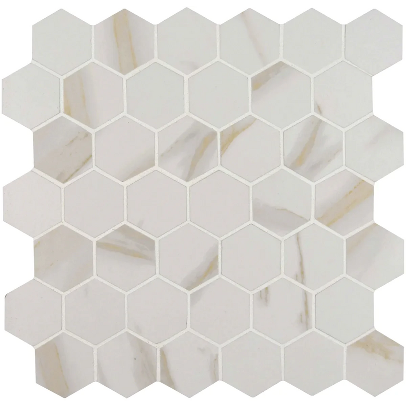 MSI Calacatta Hexagon Mosaic Porcelain Wall and Floor Tile 2"x2" - Pietra Collection