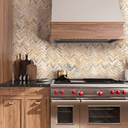 Beige 11x13 Herringbone Matte Recycled Glass Mosaic Tile (10 pack, 9.625 sq ft/case) - Sample
