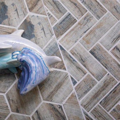 Beige 11x13 Herringbone Matte Recycled Glass Mosaic Tile (10 pack, 9.625 sq ft/case) - Sample