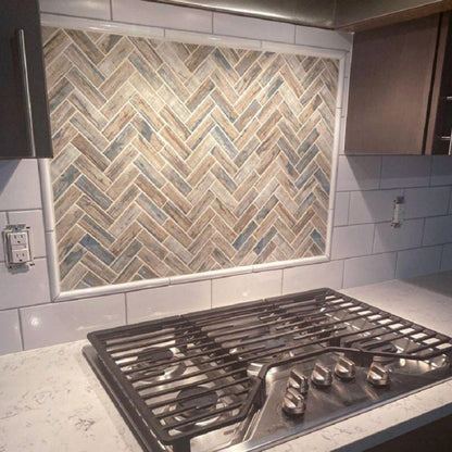 Beige 11x13 Herringbone Matte Recycled Glass Mosaic Tile (10 pack, 9.625 sq ft/case) - Sample
