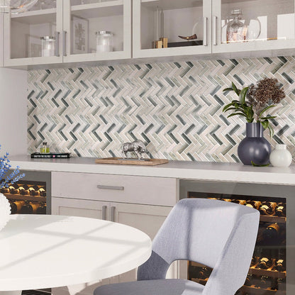 Gray Beige 11x13 Matte Herringbone Recycled Glass Mosaic Tile (10 pack, 9.625 sq ft/case) - Sample