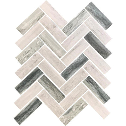 Gray Beige 11x13 Matte Herringbone Recycled Glass Mosaic Tile (10 pack, 9.625 sq ft/case) - Sample
