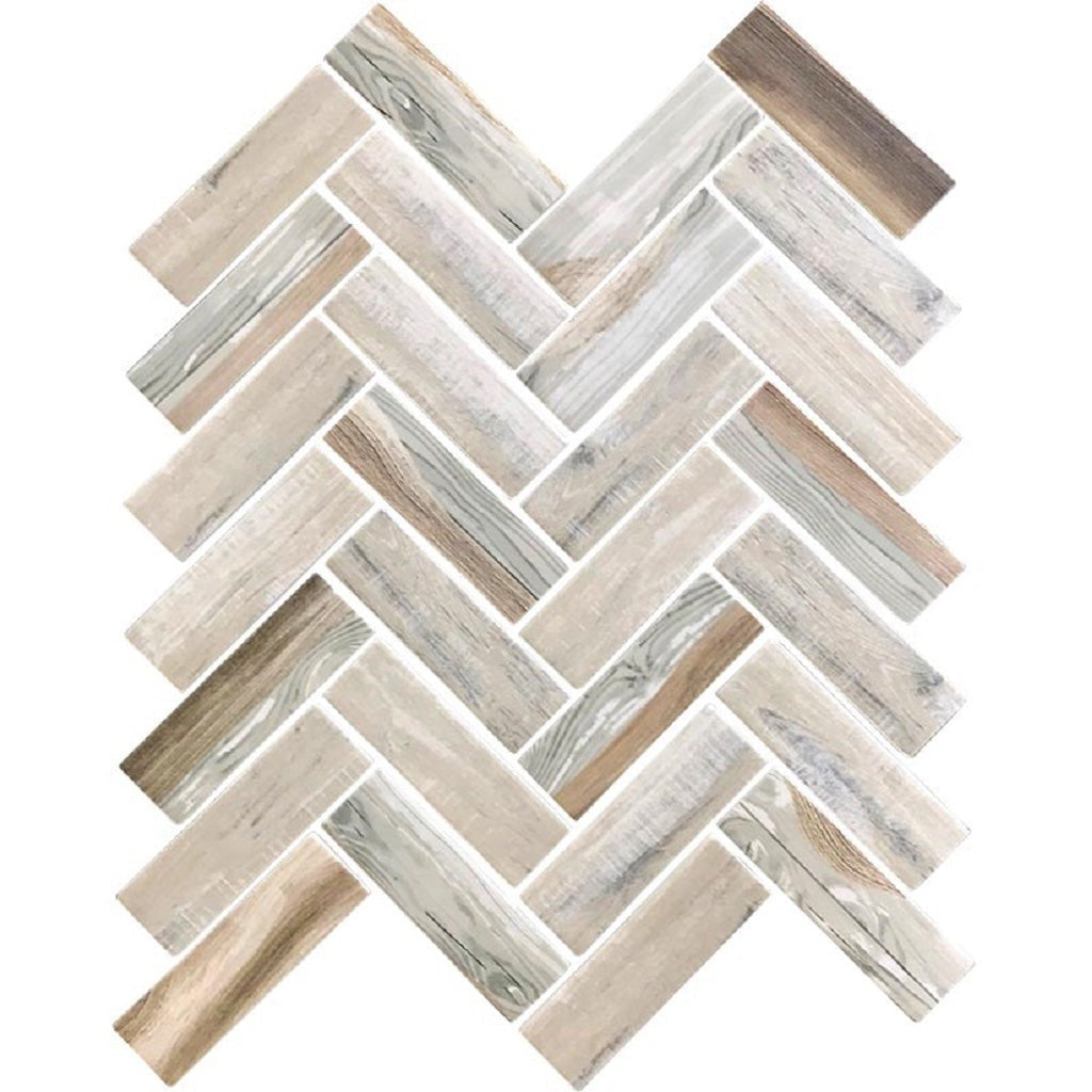 Beige 11x13 Matte Herringbone Recycled Glass Mosaic Tile (10 pack, 9.625 sq ft/case) - Sample