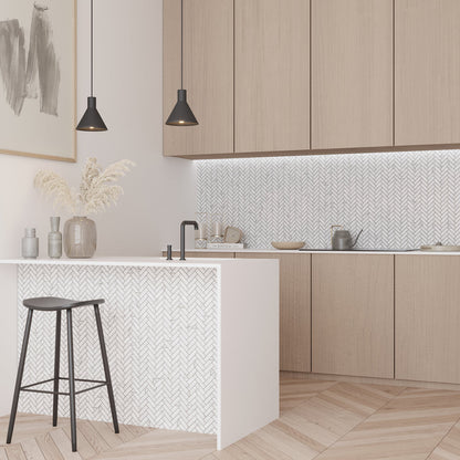 White with Gray Vein 11x13 Polished Herringbone Glass Recycled Glass Mosaic Tile (10 pack, 9.63 sq ft/case)